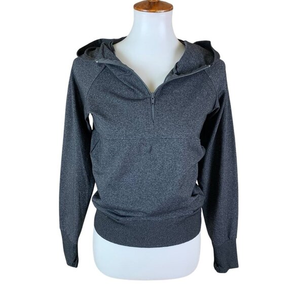 Solow Sport Small Charcoal Gray Hooded Half Zip Pullover Sweatshirt Athleisure - Picture 1 of 6